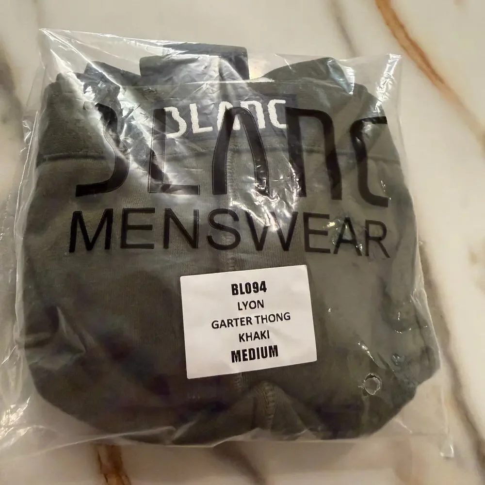 NEW Blanc Menswear Cotton BL094 Lyon Garter Thong Color Khaki Green Size Medium